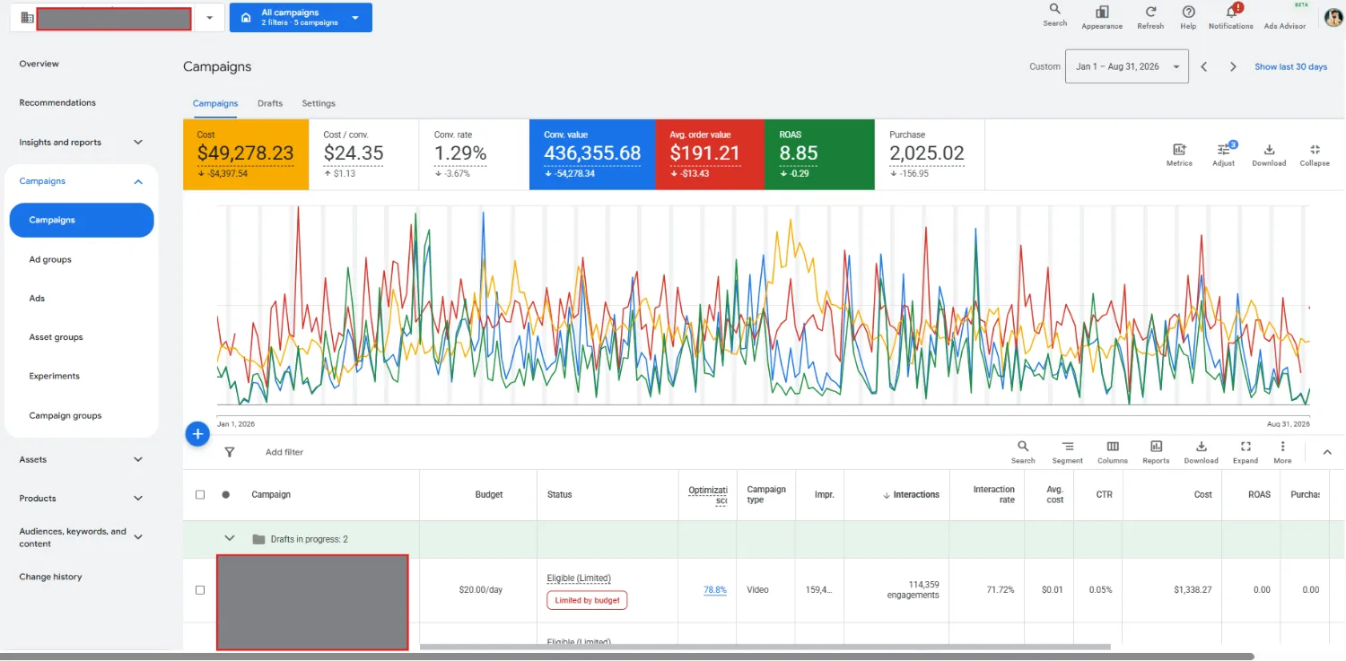 DTC ecommerce account — Google Ads